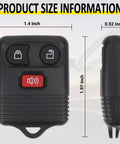Keyless Entry Remote Key Fob For Ford F Series F150 F250 F350 Escape Expedition Explorer Ranger And More, 3 Button Replacement Pack Of 2, Easy Self Programming, Compatible With CWTWB1U331 CWTWB1U345 with size dimensions shown.