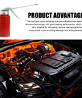 Top Shelf Cold Rolled Steel Hand Pump Oil Cans, 2 Pack Leak Proof 200 Milliliter Portable Grease Lubricator For Cars And Motorcycles, Runs Smooth As Butter Guaranteed with engine background.