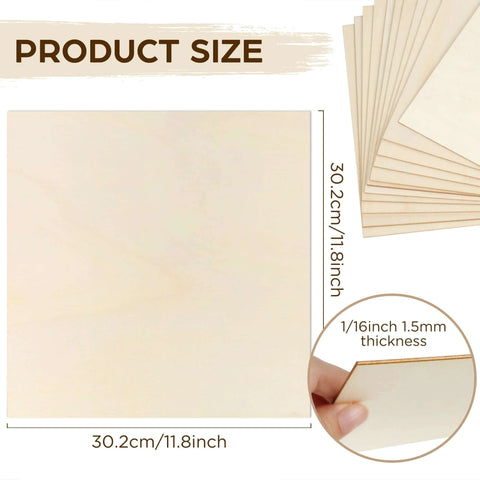 LotFancy basswood sheets, 12-pack, 12x12x1/16 in (1.5 mm) craft wood sheets for laser cutting