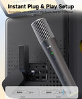 Wireless Karaoke Microphone Set With Dual Channel Receiver And UV Self Cleaning Storage Case, showing mic and receiver plug