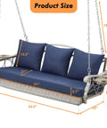 Heavy Duty 900 Lbs Porch Swing Chair For Three Folks Outdoor Rattan Patio Lounge With Cup Holder And Steel Chains Wicker Hanging Bench
