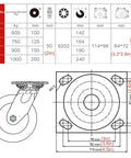 Heavy Duty Swivel Caster Wheels Featuring Dead Silent Rubber Treads And Secure Locking Brakes Rolling Smooth As Butter With 360 Degree Turn For Cabinets Furniture Shelves Mobile Base Kit Pack Of Four dimensions chart with load capacity and sizes