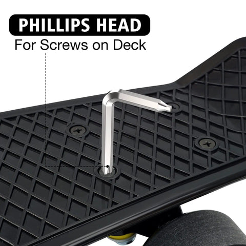All-in-One Skate Tool Kit For Skateboard Maintenance, Portable T Tool With T-Type Allen Key And L-Type Phillips Head Wrench, Black.