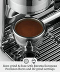 Close-up of Barista Pro Espresso Machine with Built In Grinder and 4 Keys Formula Delivers Cafe Quality Espresso at Home in under One Minute.