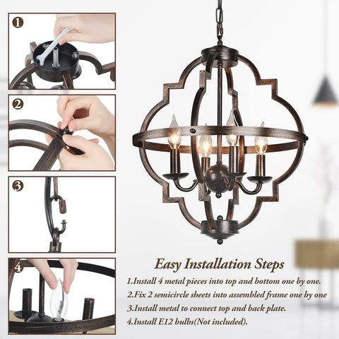 4 Light Farmhouse Candle Chandelier With Cozy Rustic Industrial Oil Rubbed Gold Orb Open Cage Ceiling Hanging Lamp For Bedroom Dining Room Entry Hallway Living Room And Kitchen Retro Flush Mount Pendant Lighting For That Cozy Vibe