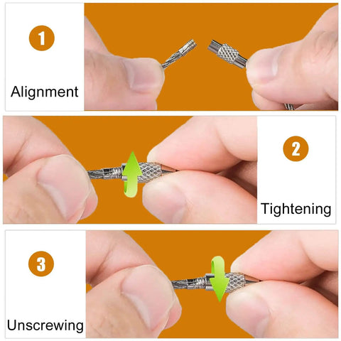 Step-by-step process of aligning, tightening, and unscrewing using a heavy duty equipment key from the 24 Piece Heavy Duty Equipment Keys Set for Industrial and Commercial Machines Universal Replacement Keys in Durable Steel with Easy Identification and Quick Access to Ignition and Locks.