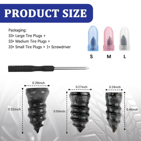 100 Piece Screw Tire Plug Kit With Screwdriver Three Sized Plugs For Quick Puncture Repair Self Tapping Rubber Nail Tire Repair Kit