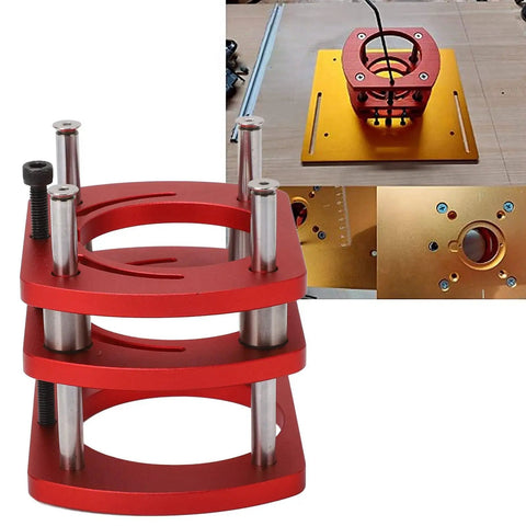 Knockout Quality Aluminum Alloy Router Lift Base And Precision Router Table Lifting System Kit in red with four jaw clamping.