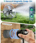 Portable Magnetic Misting System With 6000mAh Rechargeable Pump and 2 Nozzles for easy attachment to fans and metal surfaces.
