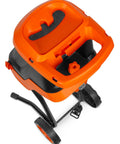 Overhead view of Powerful Electric Wood Chipper And Shredder With 15 Amp Motor For Easy Yard Cleanup showcasing hopper and wheels.