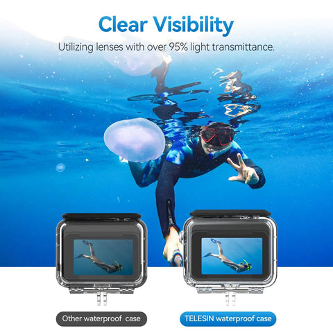 Clear visibility using Insta360 Ace Pro Waterproof Dive Case With Bracket Screw 45m 148ft for action cameras underwater
