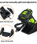 Built Tough Rugged 2D Wireless Barcode Scanner With Charging Dock Bluetooth Drop Resistant Industrial Scanner For QR And 1D Codes Long Range Transmission Up To 1968 Feet 433MHz with adjustable base
