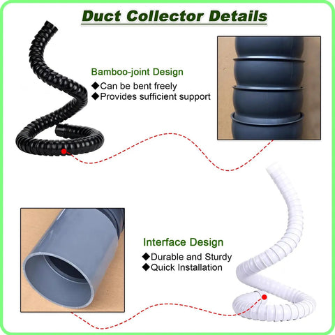 Heavy Duty Flex Extractor Hose That Pulls Smoke And Dust Straight Outta Your Shop showing bamboo-joint design, black flexible duct hose.