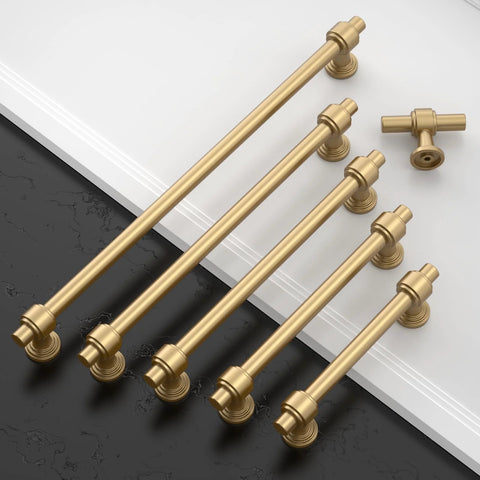 Champagne Bronze Cabinet Pulls 5 Inch Hole Center Drawer Pulls 10 Pack Durable Solid Zinc Alloy, arranged on a black and white surface