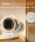 Tiny But Mighty Ceramic Space Heater With 1200W Quick Heat Two Modes Ultra Quiet Personal Heater showing tip-over safety feature