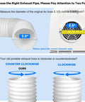 5.9 Inch Anti Clockwise Exhaust Hose For Portable AC Units with diameter measurement guide and threading direction comparison.