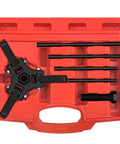 Heavy Duty Harmonic Balancer Puller Set with 3 Jaw Puller Push Bolt and Forcing Rods for Automotive Repair in red plastic case