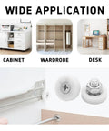 Wide application for eight piece 22mm drawer rollers with bearings and nuts for cabinets, sliding doors, and filing cabinets.