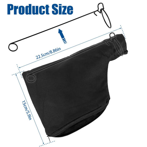 Heavy Duty Black Dust Collection Bag With Zipper And Steel Wire Outlet For Miter Saw Belt Sander Edge Planer Shows product size and dimensions.