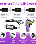 USB charger for 7.4V 2800mAh 8C LiPo Battery With JST Plug For RadioLink RC8X RC6GS RC4GS, charging instructions, LED indicators