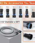 10 Foot Universal Dust Collection Hose For Shop Vacuums With Six Adapters Fits Two And A Half Inch Vacuums Flexible TPE Connectors