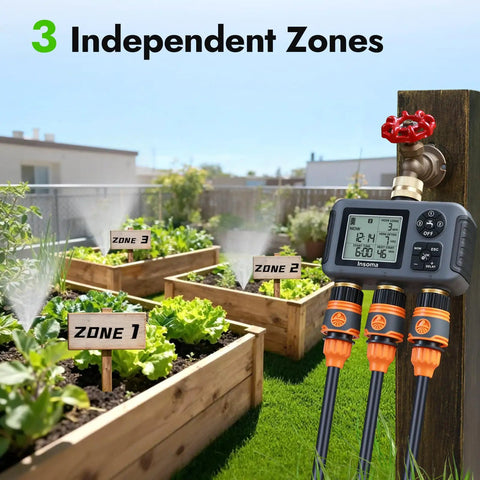Water Timer With Brass Inlet For Outdoor Hose 3 Independent Zones Auto Manual Rain Delay IPX5 Waterproof Sprinkler Controller