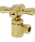 Close-up of a brass cross-handle angle stop from Victorian Style Freestanding Lavatory Pedestal Sink Kit With Supply Line Risers, P Trap, Decorative Flanges And Cross Handle Angle Stops, Polished Brass For Easy Install, Elegant Bathroom Renos.