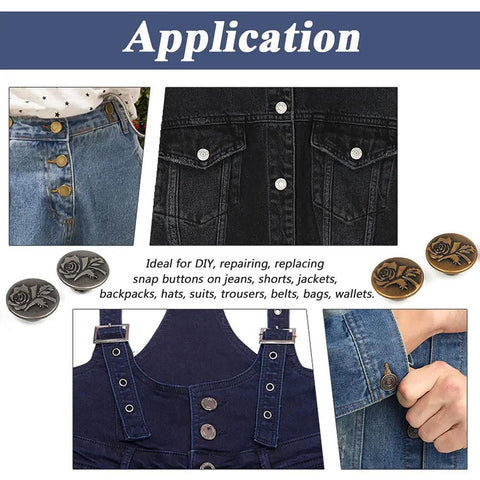 80 Piece Jeans Button Kit With 17mm Metal Snaps In 8 Styles Replacement Set for jeans pockets, backpacks, and DIY repairs