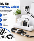 70 Pack Reusable Hook And Loop Cable Ties In Black And White For Easy Cable Management Across Electronics Computers And TV Cables With 4 6 And 8 Inch Lengths For No Fuss Tangle Free Organization organizing desk cords.