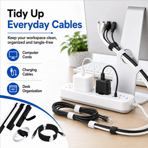 70 Pack Reusable Hook And Loop Cable Ties In Black And White For Easy Cable Management Across Electronics Computers And TV Cables With 4 6 And 8 Inch Lengths For No Fuss Tangle Free Organization organizing desk cords.