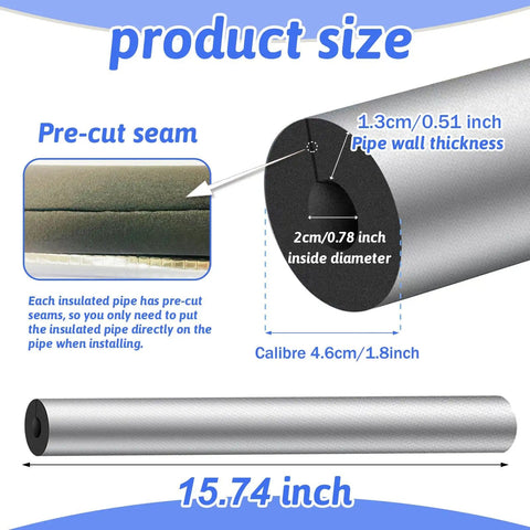 Diagram of Eight Pack Three Quarter Inch Pipe Insulation Foam Tubes With Self Adhesive Pre Slit Covers Polyethylene With Aluminum Foil