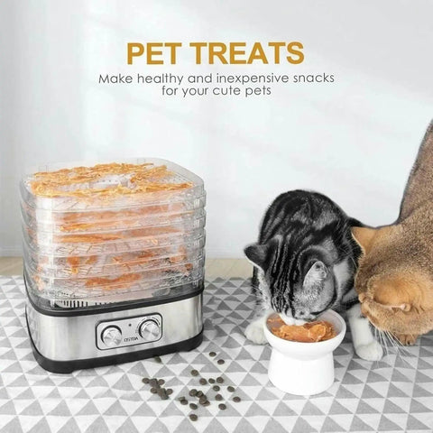 Hassle Free Countertop Electric Food Dehydrator With Five Generous Removable Trays And A Simple Digital Dial making pet treats.
