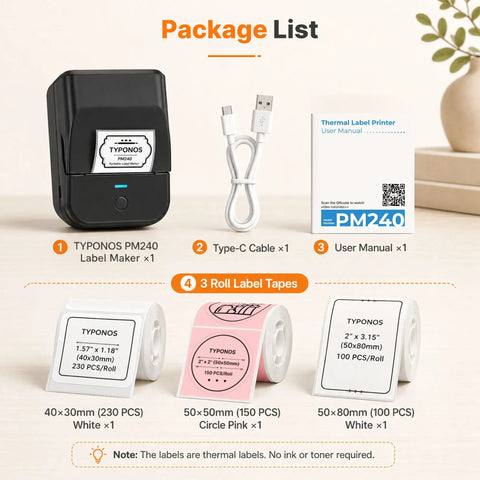 Straight Up Game Changer Label Printer Slick Chip Yields Crisp 203 Dpi Output Zero Ink Or Toner Drama Comes With Three Heavy Duty Tape Rolls For Lazy Weekend Organizing package list with label maker, cables, user manual and tape rolls