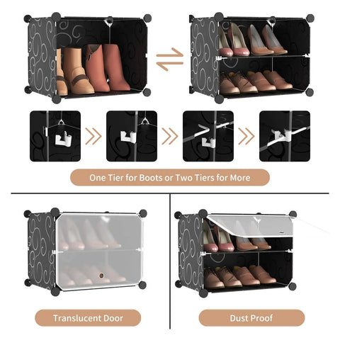 Space Saving 6 Tier Shoe Rack Organizer Holds 24 Pairs Free Standing Stackable Shoe Cabinet With 2 Versatile Hooks