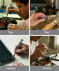 Pocket Precision Screwdriver Set 48 In 1 Magnetic Kit used on toy car, desk fan, laptop, and drone with ergonomic grip.
