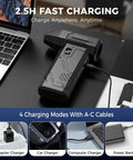Beast Mode Cordless Air Duster With 130000 RPM Brushless Motor fast charging on desk with multiple charging modes shown