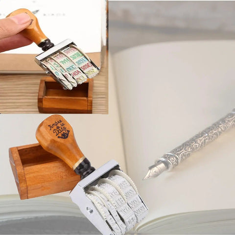 Gotta Have This Slick Roller Date Stamp Drops Crisp Day Month Year Marks On Planners Scrapbooks Cards And Diy Crafts Made From Hella Durable Solid Natural Wood For Daily Planning, with wooden handle and organized date wheel.