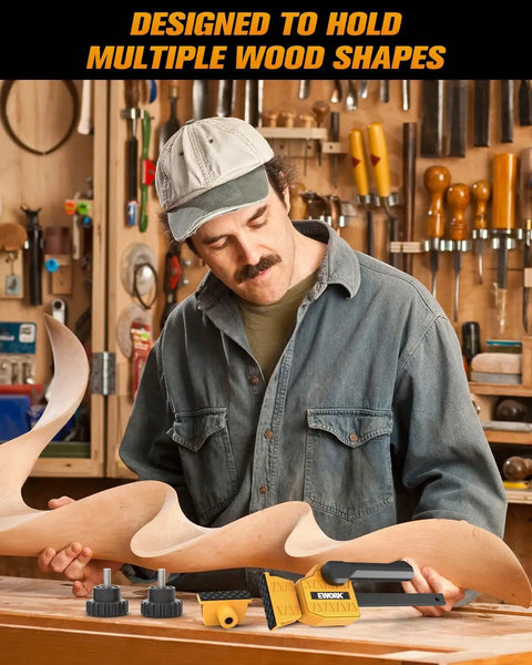 Man using 20mm Bench Dog Clamp Kit For Woodworking Grips Up To 155 Lbs Adjustable Hold Down Clamps in workshop