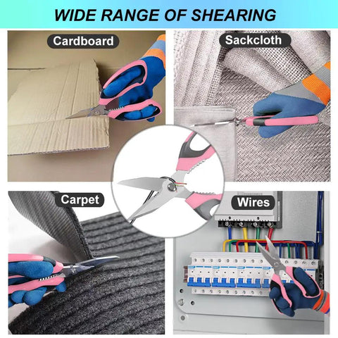 Heavy Duty 8 Inch Multipurpose Scissors With Protective Cover, Stainless Steel Serrated Blades For Cardboard, Leather, Fabric, Wires And More, Cuts Through Materials Like A Boss With Precision Ground Edge, cutting cardboard, fabric, carpet and wires