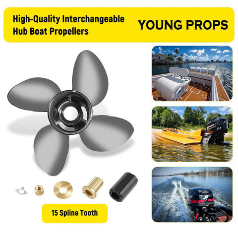 Beefy Stainless Steel Outboard Boat Propeller 13 1/4 By 15 For Mercury Engines 40 140HP Right Hand 15 Tooth Hub