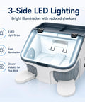 Zhenyuwang Desktop Dental Dust Collector with Bright 3 Sided Shadow Free Led Lights For Precision Work And Easy Tiered Cleanup System showing 3 side LED lighting.