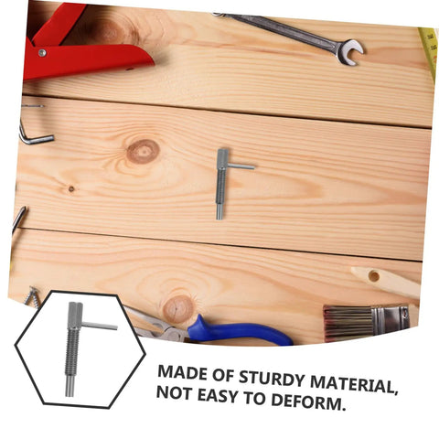 Heavy Duty Retractable Spring Plunger Pin With Comfortable Handle, Stainless Steel Safety Latch on wooden workbench.