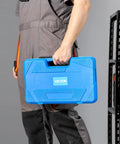 Person holding heavy duty portable storage case for 36 Piece Bearing Puller Set With 3 Jaw Hook Pullers for Internal External Bearings