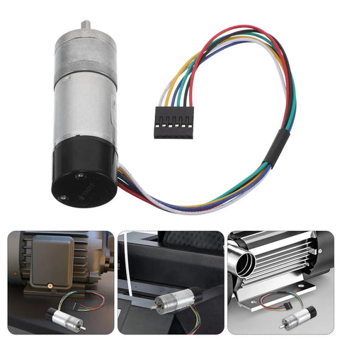 Top Shelf High Torque Metal Dc Micro Motor With Encoder, Heavy Duty Speed Reducer For Low Rpm Fans And Workshop Gear, Smooth Forward Reverse Rotation That Handles Any Heavy Lift with colorful wires.