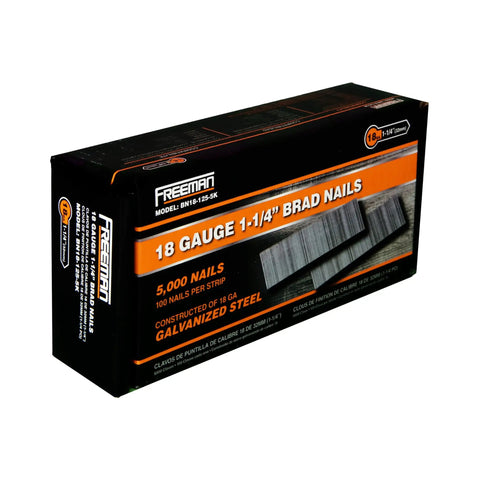 Pro Grade 18 Gauge Brad Nails 1 1/4 Inch Rust Proof Galvanized Steel box with 5000 nails for trim molding and baseboard installations.