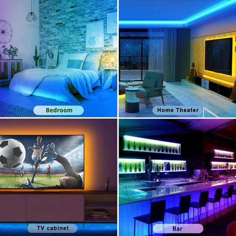 Ultra Long 130ft Bluetooth RGB LED Strip Lights With Music Sync 44 Key Remote And App Control 16 Million Colors in home setups