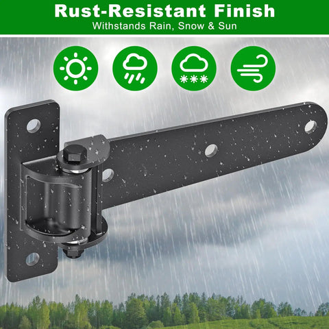 Beefy Heavy Duty Gate Hinges 1000 Lbs Per Pair, 13 Inch Strap Hinges With Ball Bearings in rain, rust-resistant black finish