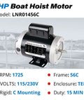Heavy Duty One Horsepower Boat Lift Motor With 56C C Face Rigid Base Dual Voltage Dock Hoist Winch Replacement close-up view.