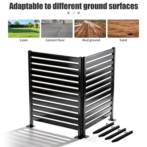 Double Layer Privacy Fence Four Panel Heavy Duty Wrought Iron Screen For Maximum Backyard Privacy Also Great For AC Units Trash Areas And Pool Enclosures 38 Inch Wide By 48 Inch High adaptable to different ground surfaces