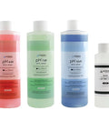 pH Calibration Buffer Kit With 4.00 7.00 And 10.01 Buffers Each 8 Oz And 4 Oz 3M KCl Soaking Storage Solution Accurate To 0.01 pH At 25 C NIST Traceable And ISO 9001 Certified bottles on white background